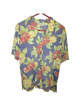 Hawaiian Style flowered shirt Liz Claiborne front buttons 16E ELISABETH PETITE